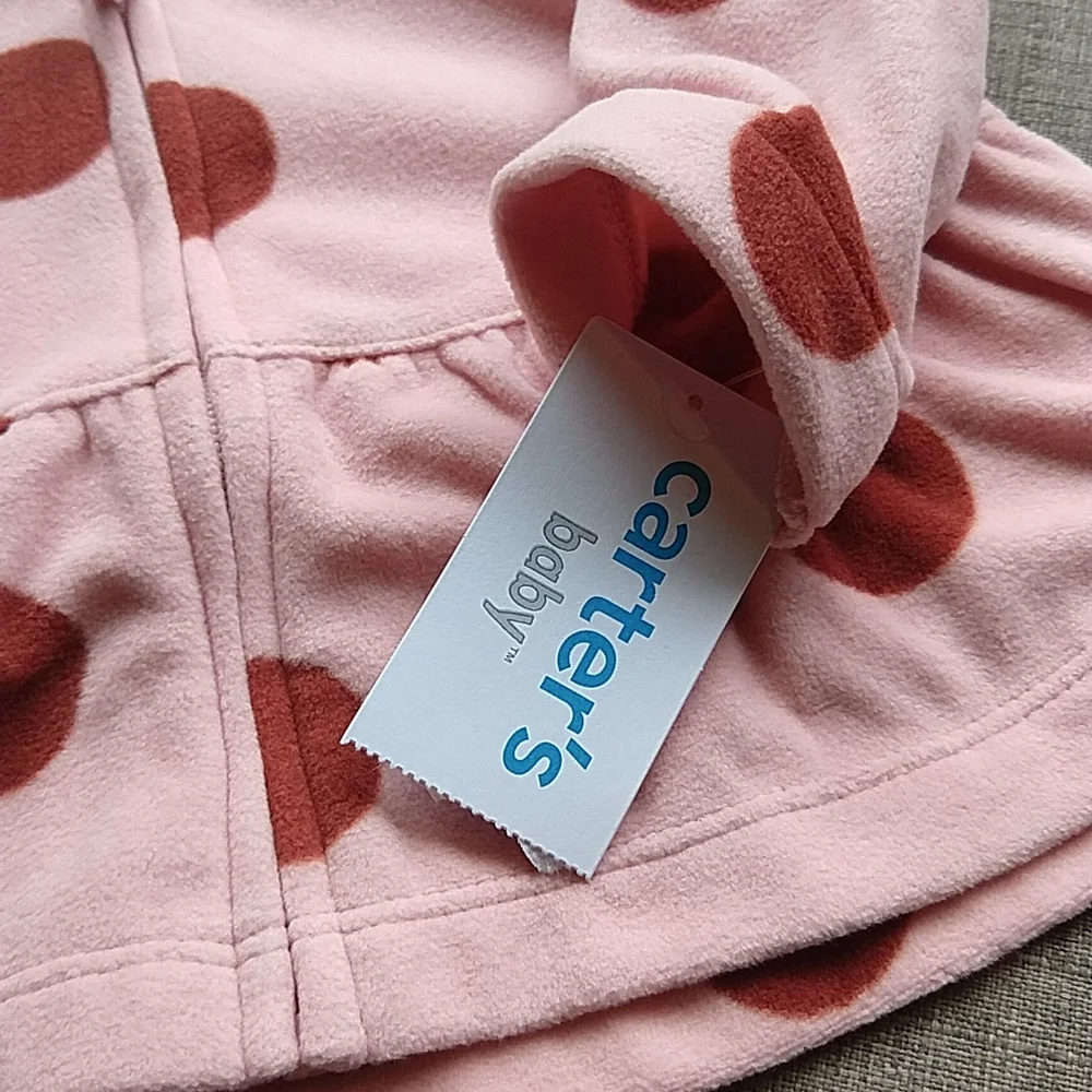 Carter's Fleece Hooded Ruffle Pink Polkadot Zip up Jacket 9m